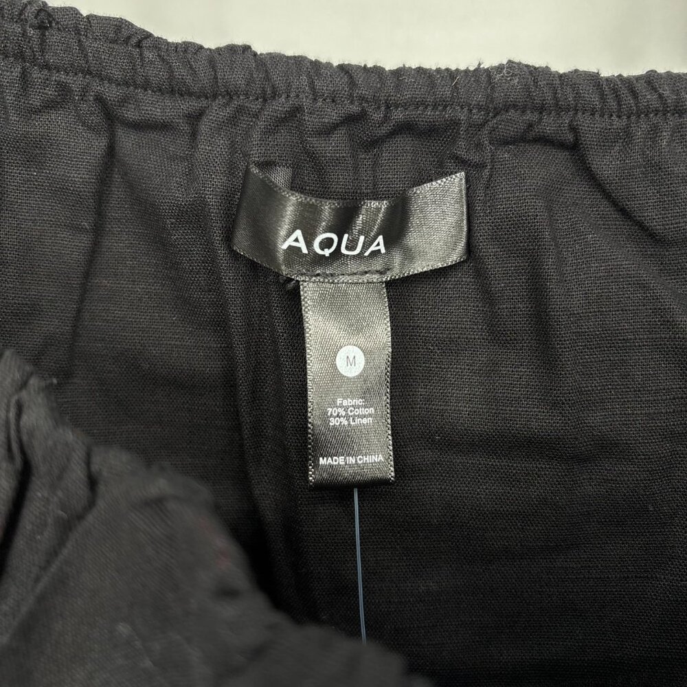 Aqua Women's Linen-Blend Tie Straps Ruffle Cropped Tank Top Black Size M NWT - Picture 4 of 7
